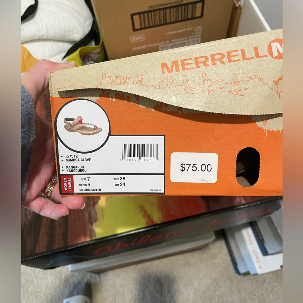Merrell mimosa clove kangaroo tan leather hiking sandal size 7 - Picture 2 of 2